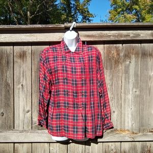 Vintage 80’s Red Plaid Double Breasted Shirt Sz S